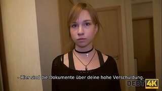 DEBT4k. Teen debtor pays for debt with tender mouth and pussy