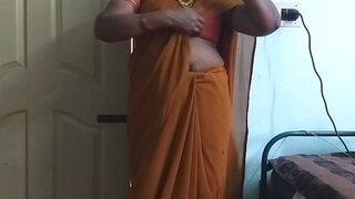Desi  indian mischievous tamil telugu kannada malayalam hindi hotwife wifey wearing saree vanitha demonstrating big boobs and shaven pussy press hard boobs press nip rubbing pussy masturbation