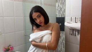 I couldn't resist! Manuela Alvarez takes a shower without underwear and I go in to boink her hard in the bathroom. POV ends up in real homemade sex.
