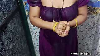 Hot Indian Desi Bhabhi bathing in glorious velvet gown.