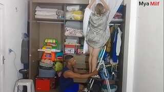 Stepson fucks stepmom on the stairs