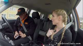 Pigtailed buxom blonde penetrates driving lecturer