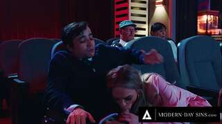 MODERN-DAY SINS - All-Natural Exhibitionist Gives Virgin Boyfriend The BEST Movie Theatre Blowjob!