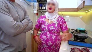 My Hijabi muslim stepmother takes help from my Teacher for exam, lecturer fucked firm my stepmom in kitchen with Clear Hindi Audio.