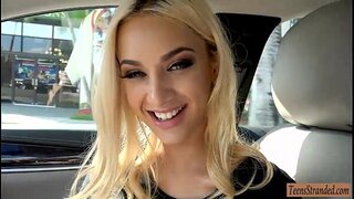 Seductive teenager blonde bombshell hitchhikes and gets porked