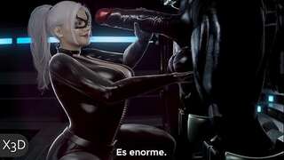 Black Cat Milking Venom's Enormous Balls [Sub-Spanish] | X3D