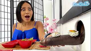 Big Tit Lesbian MILFs Sushi Glory Hole Experience - BBC Blowjob and Cute Asian Teen