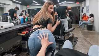 Groping the Slutty Young Cleaner&rsquo;s Ass in the Barbershop - PervTeen