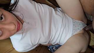 The teacher calls his college girl to the shower and makes her deep-throat and then fuck her