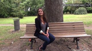 Cute 19 year Burnette with big boobs does porn casting
