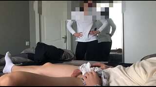 Stepsister caught me jerking off with her underpants and helped me spunk