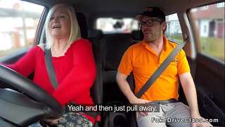Mature with huge naturals plows in car