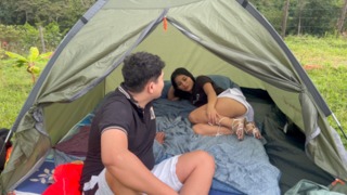 OUTDOOR SEX, I share a glamping session with my little sista and end up pummeling her firm