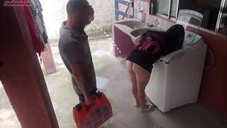 Married housewife pays washing machine technician with her bum while spouse is away