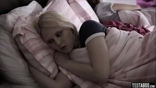 Teen shoveled into a taboo sleepover hump with step bro and sis
