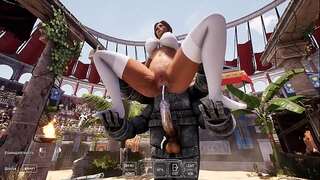 Lara Croft found an ancient totem in front of which she open up her legs and quickly came.