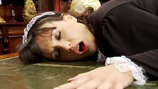 Cleaning badly gets the maid Lucy Love punished with an intense spanking and doggy fashion