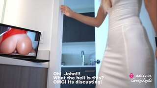 Step Mom caught Step Son jacking off and help him to cum fast while StepDad is not home CarryLight MILF