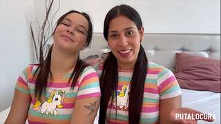PutaLocura - Two Colombian hotties Melisa Tetona and Natalie guzzle all of Torbe's jism