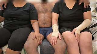 Threesome hand-job with wifey and buddy