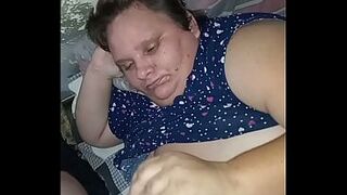 Step mommy gives step son-in-law oral & handjob and jism on her titties