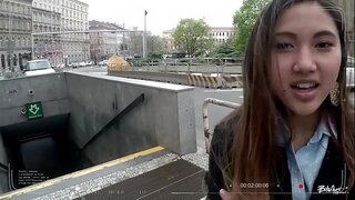 BITCHES ABROAD - Squirting Oriental teenie tourist May Thai gets fucked POV