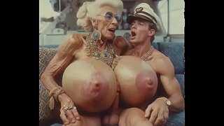 JAY7 Granny Boob Cruise 01 - AI VIDEO - A topless and horny grandmother with huge bolt-on tits gives a crazy boob fucking to the skipper