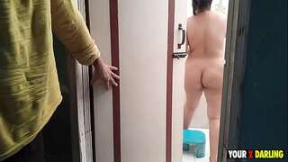 Mother, this boy who was bathing in the bathroom, entered quietly and tossed a drink.