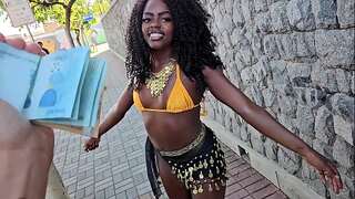 Young girl abandoned by her spouse at the carnival block was lured on the street and ended up getting dicked up the ass and milk at the hotel