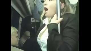 Cute gal frigged in public bus