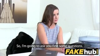 Female Agent Sexy model gets her first taste of hot agents wet cooch