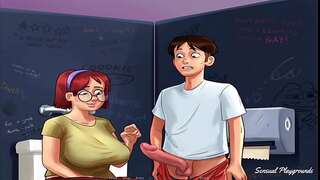 Summertime Saga | Fucking a green monster roleplay nerd plumper   hand-job by busty classmate