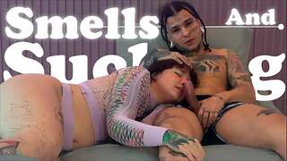 A cute obese damsel with curly hair gives me a superb sniff of cock