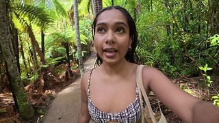 Petite Desi Mia Z drains on a hike in NZ